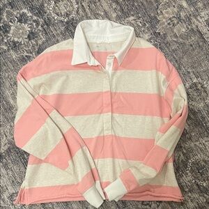 Aerie Pink and Cream Striped Collared Top